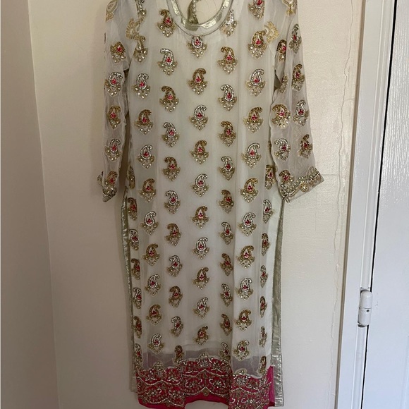 heavy white and pink indian salwar kameez - Picture 1 of 4